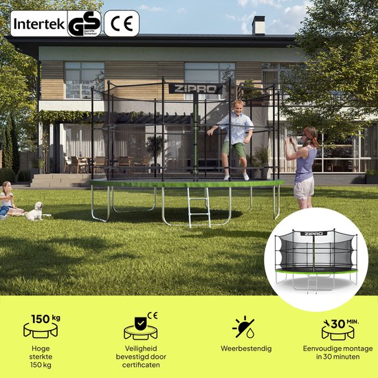 ZIPRO Jump Pro IN - Trampoline met veiligheidsnet - Ø496cm 16FT - Voor kinderen en volwassenen - Inclusief Ladder - max. 150 kg - Extra Groot