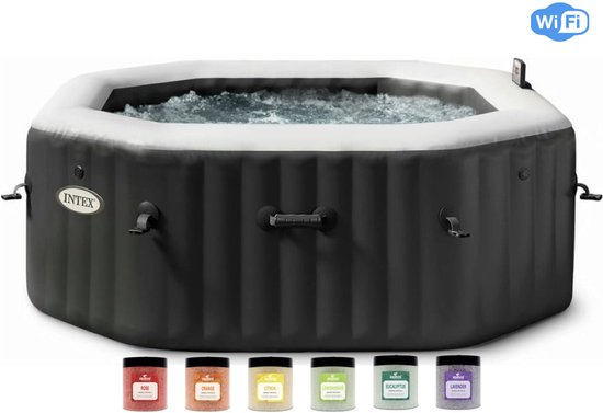 Intex PureSpa Jet & Bubble Deluxe Carbone + Aquatural Set Aroma Crystals + Wifi - 4 persoons