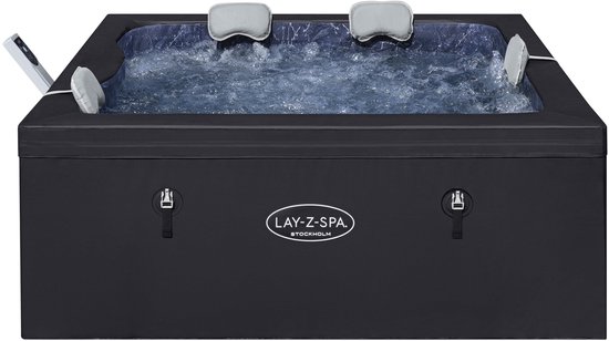 Lay-Z-Spa® 64.5" x 64.5" x 25.5"/1.64m x 1.64m x 65cm Stockholm ThermaCore UltraFit Smart AirJet 6 Black Square