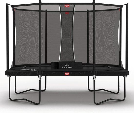 BERG Ultim Favorit Regular 330 Trampoline Op Poten - Safety Net Comfort - AirFlow Springdoek - Zwart