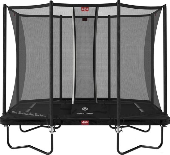 BERG Ultim Favorit Regular 280 Trampoline Op Poten - Safety Net Comfort - AirFlow Springdoek - Zwart